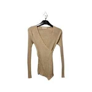 MC Loren Womens Champagne Ribbed Knit Sweater Size Small- Medium